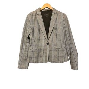Banana Republic Women's Plaid Blazer Jacket Size 6 Black/Gray Classic Fit